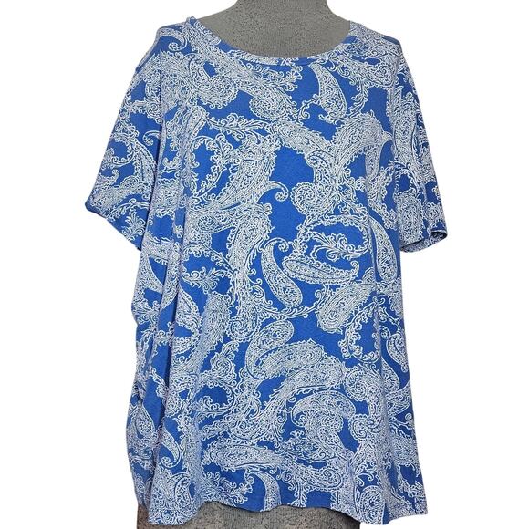 Blue Pasley Print Cotton Blend Tee Size 3X - Picture 1 of 4